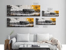 Vintage wooden wagon, rustic wall art, barn landscape oil painting, black and white art, extra wide art, framed canvas print, farmhouse art