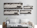 Stormy Wagon, black and white art, moody western painting, rustic decor, farmhouse wall art, extra wide panoramic art, framed canvas print.