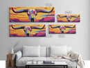 Longhorn Skull, southwest wall art, bull and bear art, pink orange wall art, extra wide art, Framed Canvas Print, rustic decor
