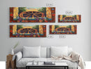 Rustic Wagon Wheel, farmhouse art, southwest wall art, wildflower painting, boho art, extra wide art, framed canvas print, landscape painting