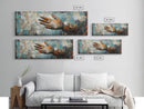 Rustic Leather Glove Art, Framed Canvas Print, Wabi Sabi Wall Art, Moody Art, Teal Wall Art, Extra Wide Art, Farmhouse Art