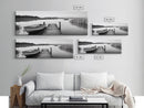 Boat On Dock, Nautical Wall Art, Framed Canvas Print, Coastal Landscape Art, Rustic Decor, Extra Wide Art, Minimalist Art, Bedroom Art