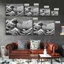 Black and White Wave Canvas Print, Hokusai Inspired Wall Art, Japanese Style Wall Art, Living Room Home Decor, Unique Wall Art