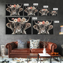 Framed Highland Cow With Flowers Painting canvas print Farmhouse art Cattle Wooden background Country wall art Cow print Rustic Wall Art