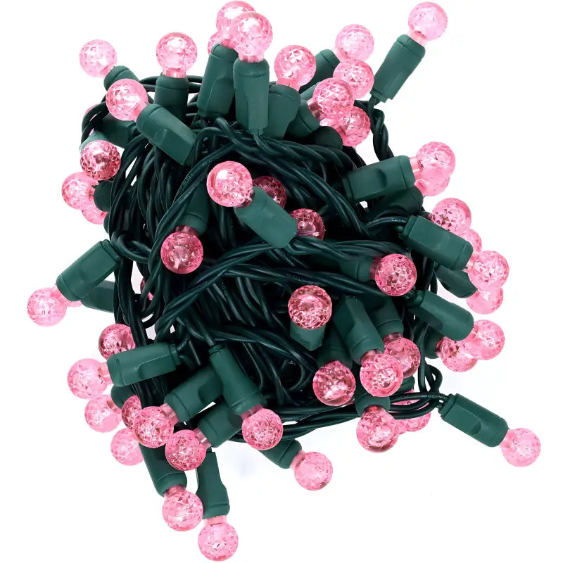 70 G12 Pink LED Christmas Lights, 4" Spacing