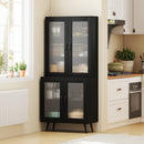 70.5 inch Tall Kitchen Pantry Cabinet Cupboard with 4 Transparent Doors