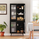 70.5 inch Tall Kitchen Pantry Cabinet Cupboard with 4 Transparent Doors