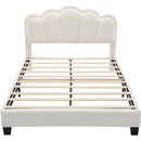 2-Pieces Bedroom Sets Full Size Flower-Shaped Upholstered LED Platform Bed with Storage Ottoman-Sherpa Fabric, White