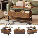 Rectangle Lift Top Coffee Table With Hidden Storage And Lower Shelf - Brown by HouseOfZazla