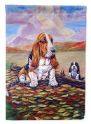 Basset Hound House Flag 28x40 Porch Sleeve Pole Decorative Outside Yard Banner Artwork Wall Hanging, Polyester