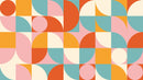 Geometric Shapes Contemporary Wall Mural. Pastel Color Orange, Pink, Blue, White.