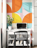 Geometric Shapes Contemporary Wall Mural. Pastel Color Orange, Pink, Blue, White.