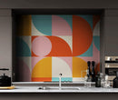 Geometric Shapes Contemporary Wall Mural. Pastel Color Orange, Pink, Blue, White.