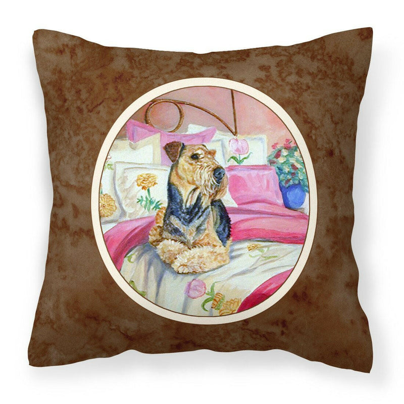 Airedale Waiting on Mom Fabric Decorative Pillow 7006PW1414