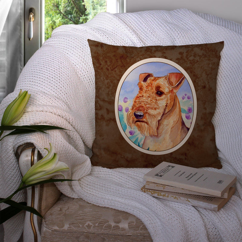 Airedale Terrier in Flowers Throw Pillow - 14x14 Decorative Pillow – Art for Your Home & Patio 7007PW1414