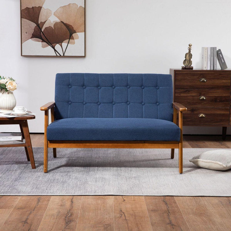 Mid-Century Modern Solid Loveseat Sofa Upholstered Linen Loveseat, 2-Seat Upholstered Loveseat Sofa Modern Couch