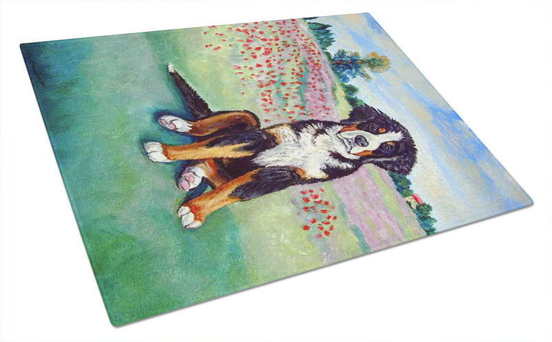 Bernese Mountain Dog Glass Cutting Board Large