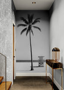 Black & White Tropical Palm Tree Beach Wallpaper Mural.