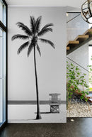 Black & White Tropical Palm Tree Beach Wallpaper Mural.