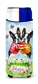 Hugs Boston Terrier Slim Can Hugger , Insulated Foam Hugger for 12 oz Slim Cans, Beer Bottles & Water Bottles, Printed in USA