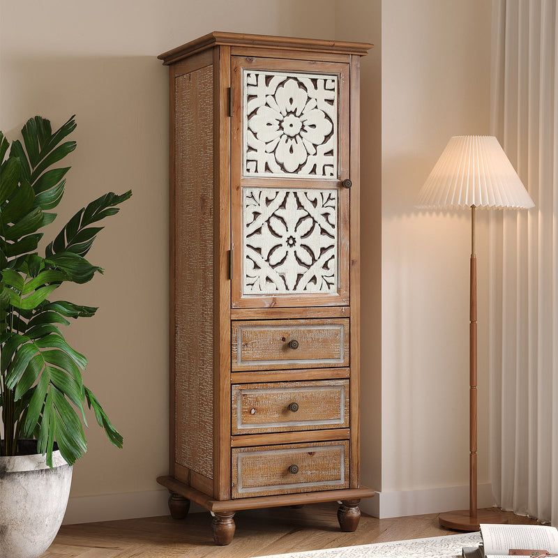Rustic Wooden Storage Cabinet with Decorative Cutout Door & 3 Drawers, photo 2 of 10