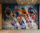 Cyclist Race Wallpaper Mural. Colorful Painting.
