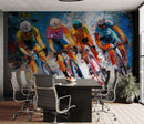 Cyclist Race Wallpaper Mural. Colorful Painting.