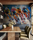 Cyclist Race Wallpaper Mural. Colorful Painting.