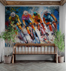 Cyclist Race Wallpaper Mural. Colorful Painting.