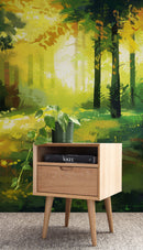 Green Forest Painting Wallpaper Mural.