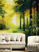 Green Forest Painting Wallpaper Mural.