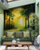 Green Forest Painting Wallpaper Mural.