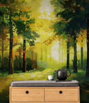 Green Forest Painting Wallpaper Mural.