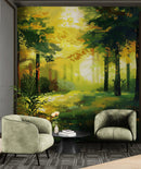 Green Forest Painting Wallpaper Mural.