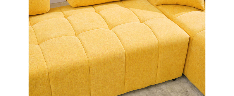 91.73" L-shaped Sofa Sectional Sofa Couch with 2 Stools and 2 Lumbar Pillows for Living Room, Yellow