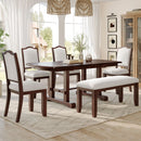 6 Piece Extendable Dining Table Set, Wood Table With Removable Leaf, 4 Upholstered Chairs And Bench - Cherry by HouseOfZazla