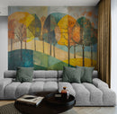 Colorful Abstract Tree Painting Wallpaper Mural.