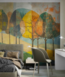 Colorful Abstract Tree Painting Wallpaper Mural.