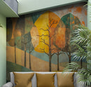 Colorful Abstract Tree Painting Wallpaper Mural.
