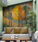 Colorful Abstract Tree Painting Wallpaper Mural.