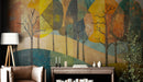 Colorful Abstract Tree Painting Wallpaper Mural.