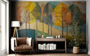 Colorful Abstract Tree Painting Wallpaper Mural.