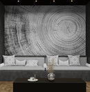 Tree Rings Wallpaper Mural. Black and White  Modern Wood Grain Circle Pattern.