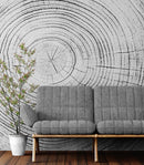Tree Rings Wallpaper Mural. Black and White  Modern Wood Grain Circle Pattern.