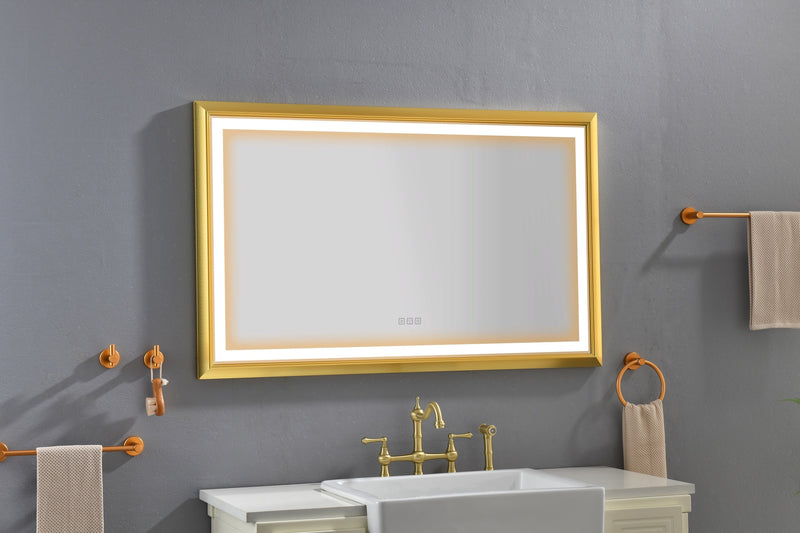 48 in. W x 30 in. H Oversized Rectangular Gold Framed LED Mirror Anti-Fog Dimmable Wall Mount Bathroom Vanity Mirror Wall Mirror Kit For Gym And Dance Studio