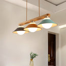 GobekUsa Modern 3-Light Island Pendant with Wood Accent in Blue, Grey, and Yellow Tones