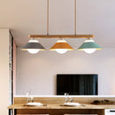 GobekUsa Modern 3-Light Island Pendant with Wood Accent in Blue, Grey, and Yellow Tones