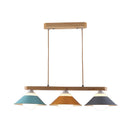 GobekUsa Modern 3-Light Island Pendant with Wood Accent in Blue, Grey, and Yellow Tones