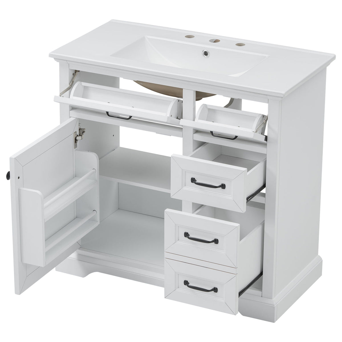 36" Bathroom Vanity With Sink, 2 Tip-Out Drawers, Soft Close Hinges, photo 2 of 40