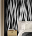 Black and White Minimal Retro Stripes Pattern Wallpaper.